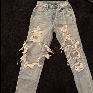 American Eagle Outfitters Blue Boyfriend Jeans with Distressed Rips
